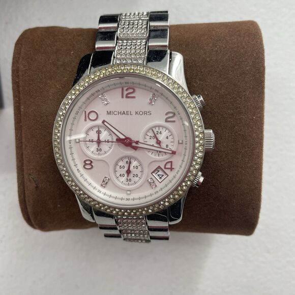 Michael Kors Watch Women's Runway Chronograph SSWhite Crystal Silver Tone Dial - Picture 8 of 16